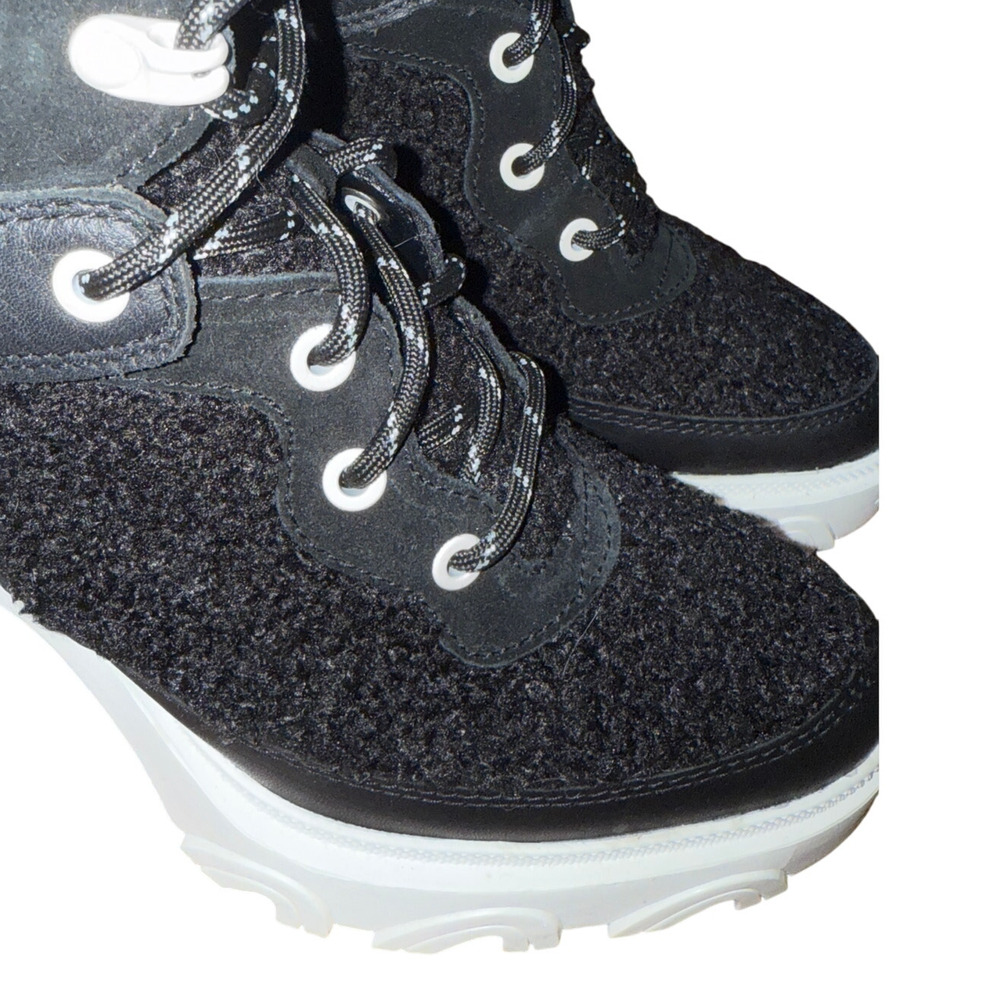 Sorel 8.5 Brex $210 Shearling Teddy Bear Ankle Boots Chunky Platform Heel Black - Picture 6 of 10